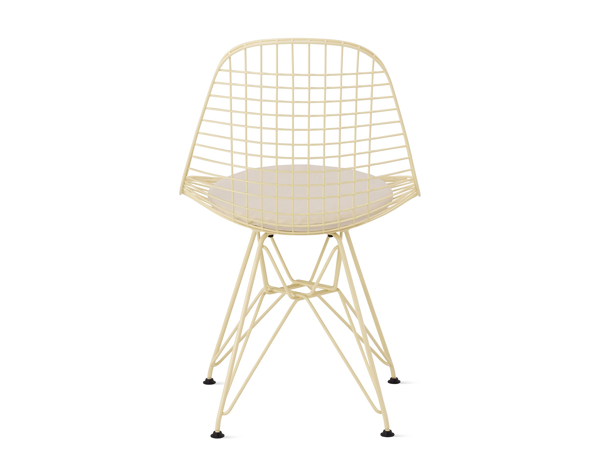 Powder yellow wire upholstered chair with wire base back view